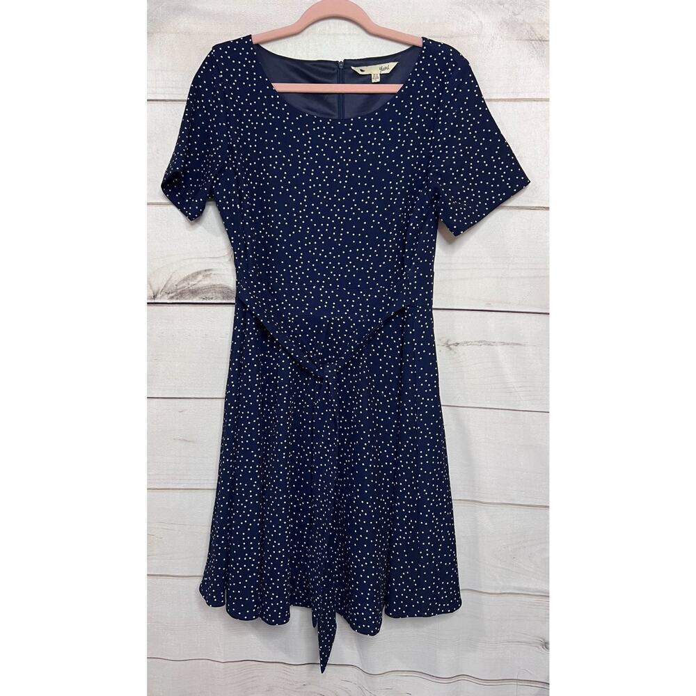Yumi Dress Size 8/10‎ Short Sleeves Blue With White Polka Dots